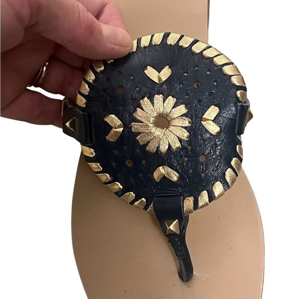 Jack Roger’s Gerorgica navy and gold leather medallion sandals preppy classic - Picture 8 of 10